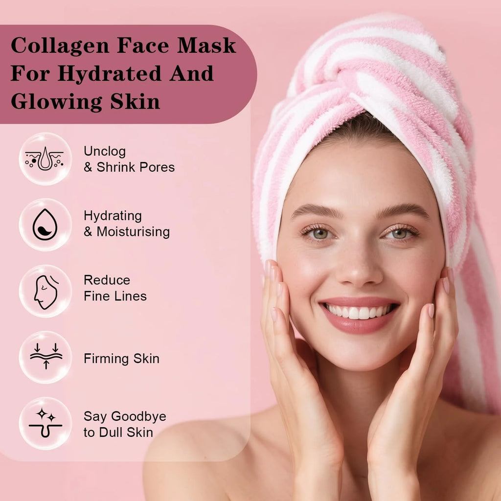 Pink Collagen Jelly Gel Mask , Overnight Face Mask for Glass Glow Skin Care ,Moisturizing Collagen Face Mask, Korean Skincare, 4Ea