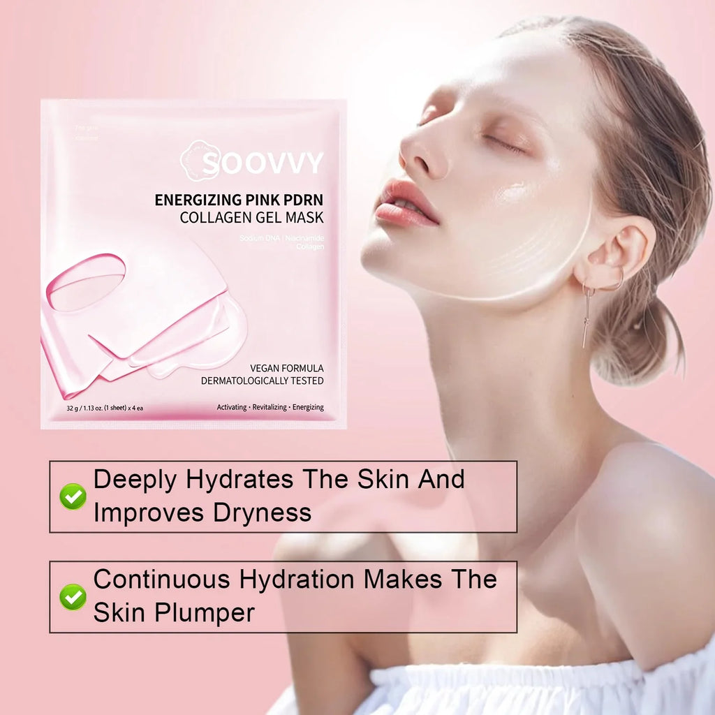 Pink Collagen Jelly Gel Mask , Overnight Face Mask for Glass Glow Skin Care ,Moisturizing Collagen Face Mask, Korean Skincare, 4Ea