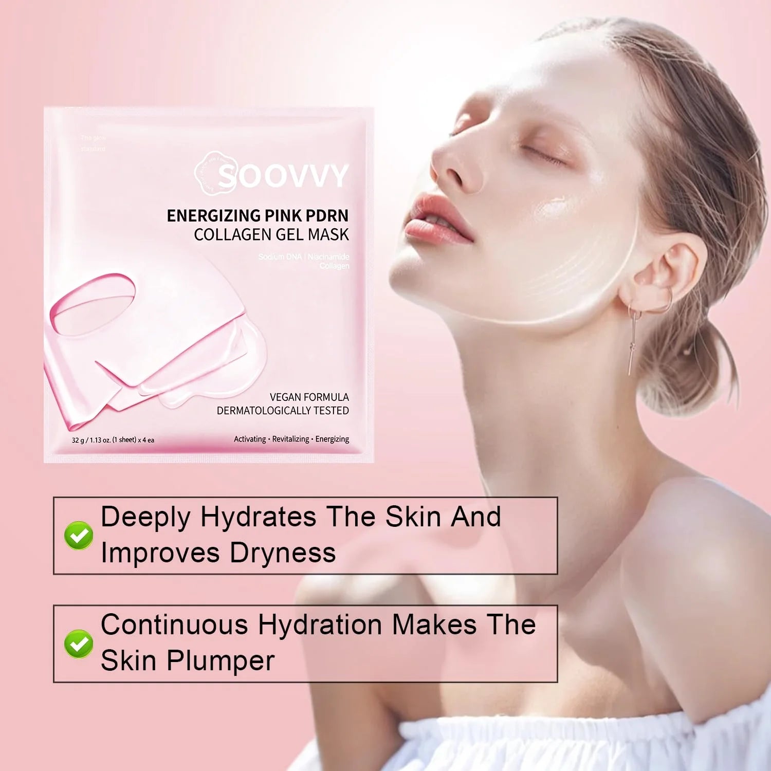 Pink Collagen Jelly Gel Mask , Overnight Face Mask for Glass Glow Skin Care ,Moisturizing Collagen Face Mask, Korean Skincare, 4Ea