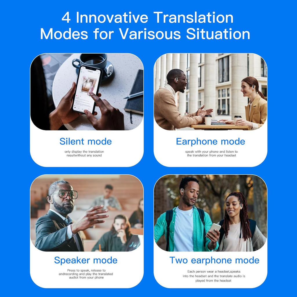 3-In-1 AI Language Translation Earbuds,Ows Wireless Real-Time 144 Languages Translator Headphones with APP for Ios and Android,Two-Way Translator Device for Travel Business Learning