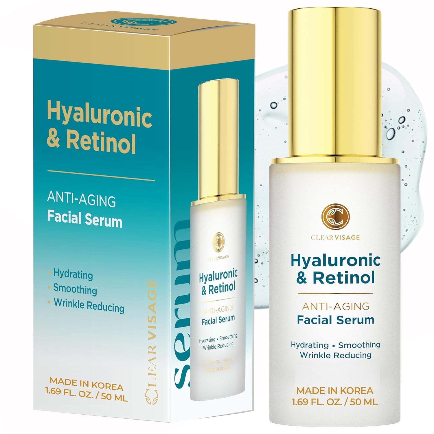 Hyaluronic Acid Serum for Face with Retinol - Dermatologist Tested, anti Aging Korean Skin Care - Deep Hydration, Skin Firming, Wrinkle Support - Vegan, Clean Beauty - 1.69 Fl Oz