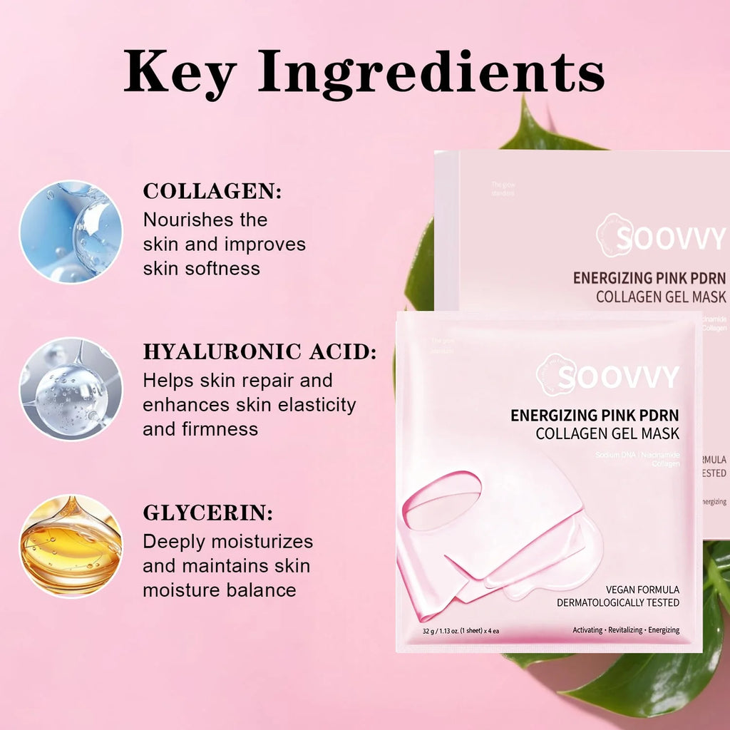 Pink Collagen Jelly Gel Mask , Overnight Face Mask for Glass Glow Skin Care ,Moisturizing Collagen Face Mask, Korean Skincare, 4Ea