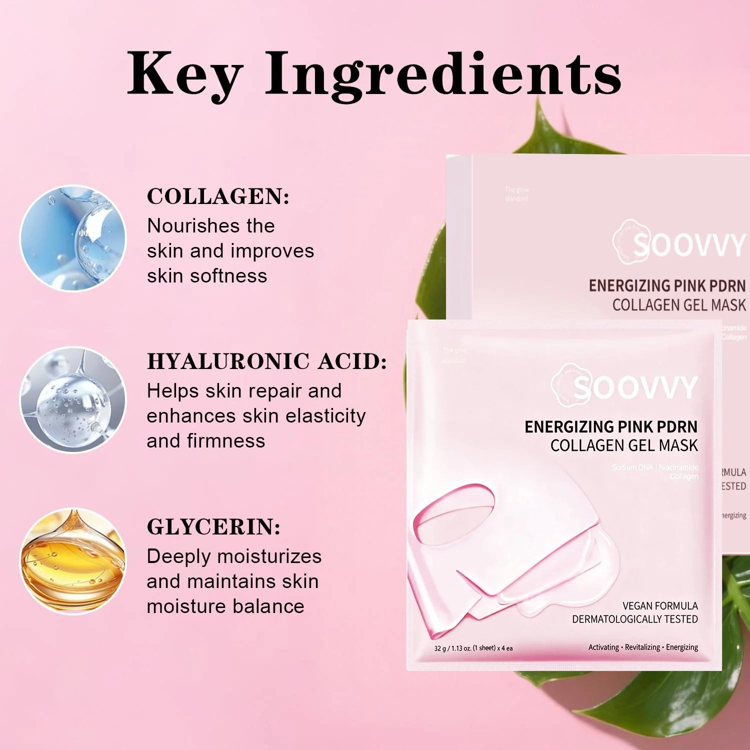 Pink Collagen Jelly Gel Mask , Overnight Face Mask for Glass Glow Skin Care ,Moisturizing Collagen Face Mask, Korean Skincare, 4Ea