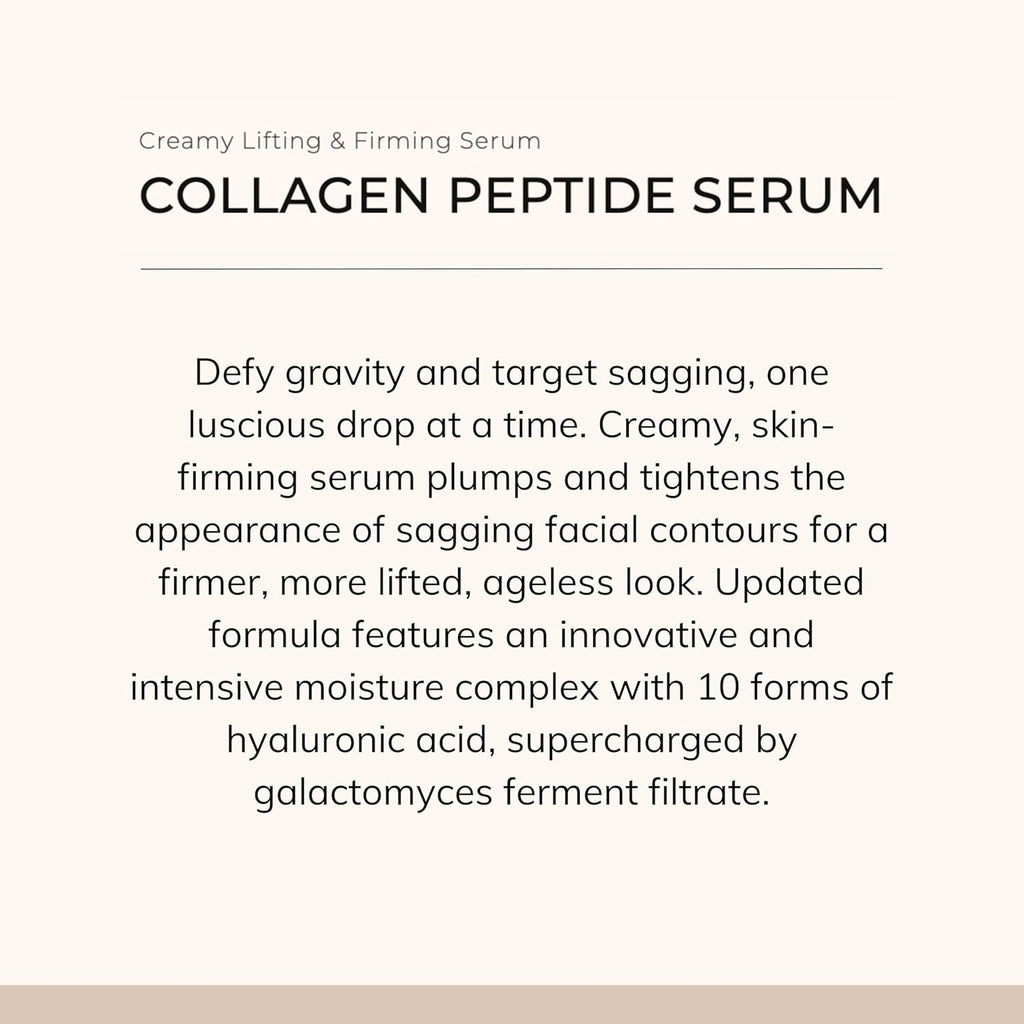 Collagen Peptide Serum - Concentrated, Creamy anti Aging Face Serum with Skin Contouring Peptides & Moisturizing Hyaluronic Acid, No Parabens or Sulfates (1 Oz / 30 Ml)