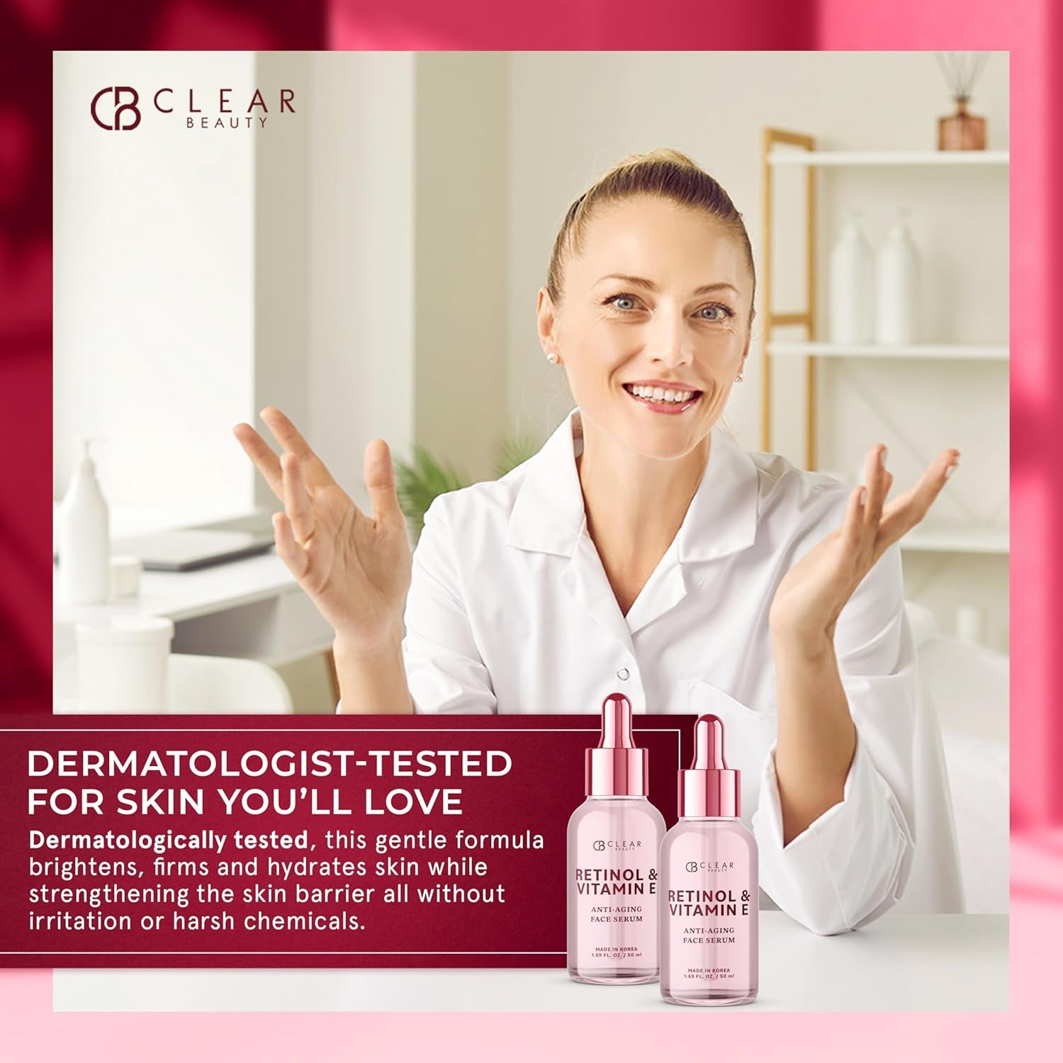 Retinol Serum for Face with Vitamin E – Dermatologist Tested anti Aging Korean Skin Care –, Deep Hydration, Smooths Fine Lines, Refines Texture – Vegan, Clean Beauty – 1.69 Fl Oz