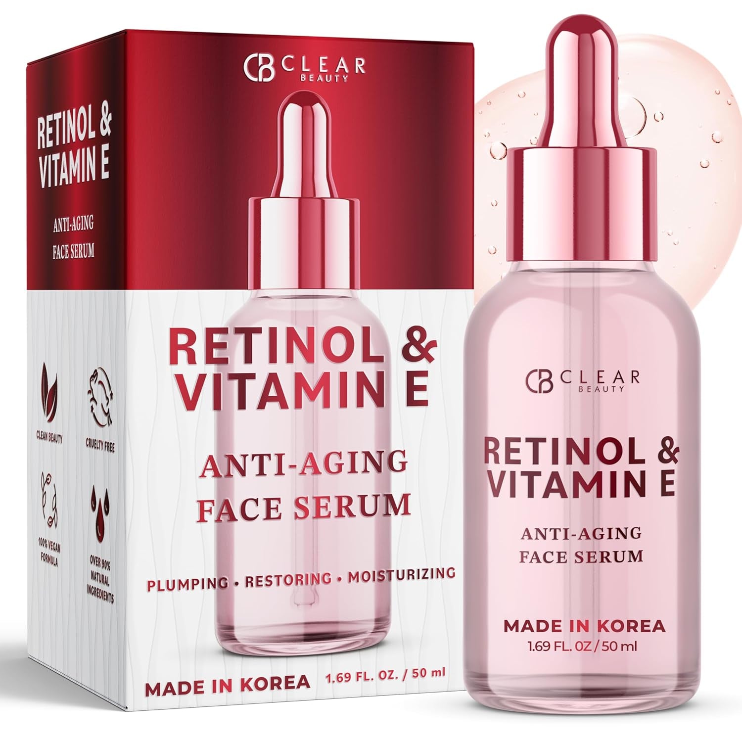 Retinol Serum for Face with Vitamin E – Dermatologist Tested anti Aging Korean Skin Care –, Deep Hydration, Smooths Fine Lines, Refines Texture – Vegan, Clean Beauty – 1.69 Fl Oz