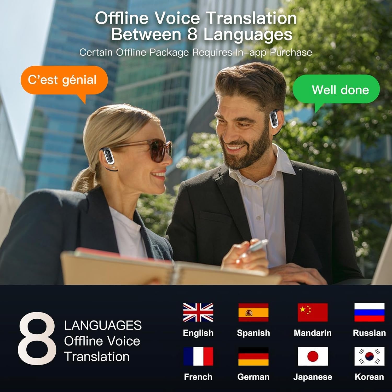 3-In-1 AI Language Translation Earbuds,Ows Wireless Real-Time 144 Languages Translator Headphones with APP for Ios and Android,Two-Way Translator Device for Travel Business Learning