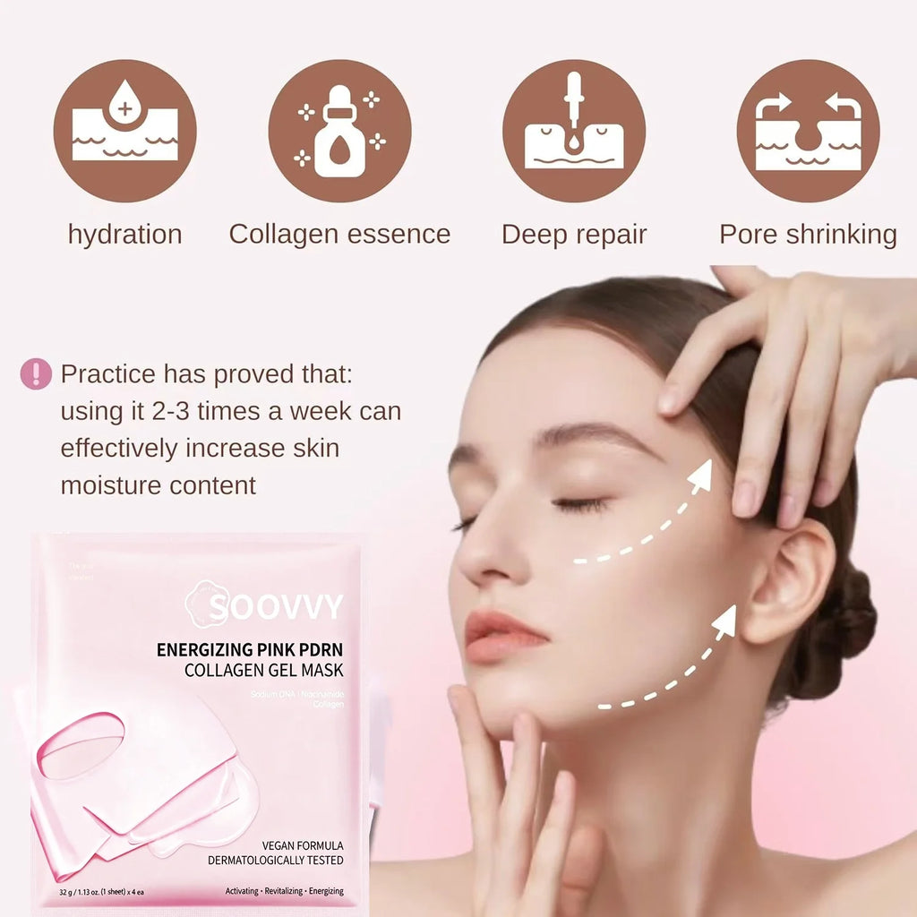 Pink Collagen Jelly Gel Mask , Overnight Face Mask for Glass Glow Skin Care ,Moisturizing Collagen Face Mask, Korean Skincare, 4Ea