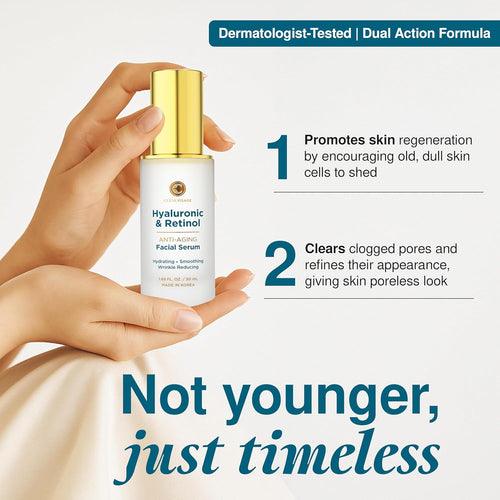Hyaluronic Acid Serum for Face with Retinol - Dermatologist Tested, anti Aging Korean Skin Care - Deep Hydration, Skin Firming, Wrinkle Support - Vegan, Clean Beauty - 1.69 Fl Oz