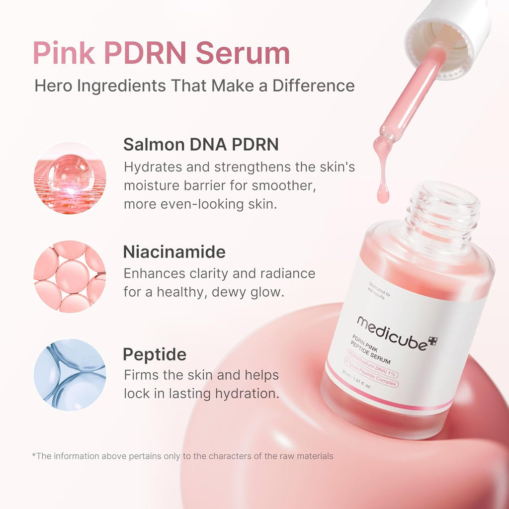 PDRN Pink Peptide Serum with Salmon DNA | Pink Glow Serum with Peptides & Niacinamide for Hydration & Firm-Looking Skin | Uneven Tone Care | Korean Skincare, 1.01 Fl. Oz