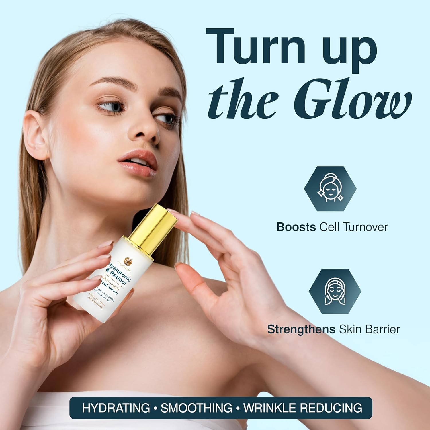 Hyaluronic Acid Serum for Face with Retinol - Dermatologist Tested, anti Aging Korean Skin Care - Deep Hydration, Skin Firming, Wrinkle Support - Vegan, Clean Beauty - 1.69 Fl Oz